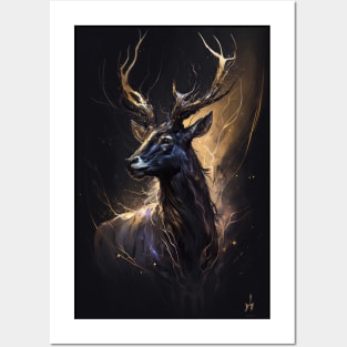 Stag Portrait Animal Nature Wildlife Dark Painting Wild Spirit Posters and Art